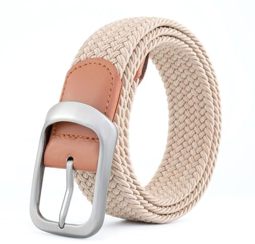 BOZEVON Elastischer Gürtel Herren - Geflochtener Stretchgürtel Unisex Gewebter Gürtel Lässiger Gürtel Verstellbar Stretchgürtel Männer Flechtgürtel (Beige)