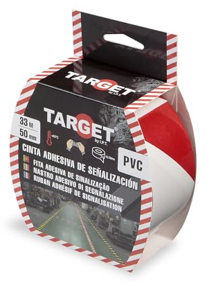 TARGET Selbstklebendes Signalband, rot und weiß, 33 m x 50 mm, zur Kennzeichnung von Böden und Gegenständen, Sicherheitswarnung