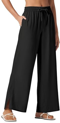 Willit Women's Wide Leg Pants Swim Beach Pants UPF 50+ Lightweight Travel Quick Dry Sun Protective 31 Black M