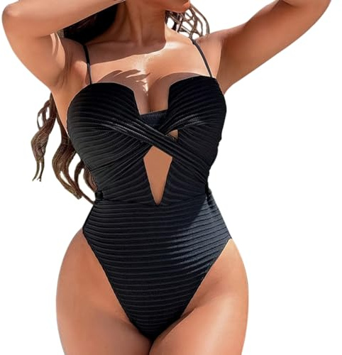 Harssidanzar Traje de baño de una Pieza diseño Traje de baño Vintage Traje de baño de Cintura Alta para Mujer KL414EU