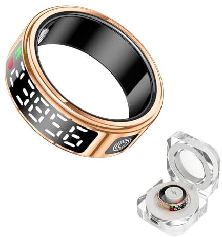 Bague intelligente ultra légère avec moniteur de fréquence cardiaque et de sommeil, traqueur d'activité Bluetooth 5.0, charge magnétique et étui de charge intégré (or rose, 8)