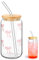 Qaestuan Bicchiere in Vetro con Coperchio e Cannuccia, Design Decorativo Bow, 500ml Bicchieri da Caffè Freddo, Bicchiere Versatile ed Elegante, per Soda, Whisky, Frullato, Birra, Tè