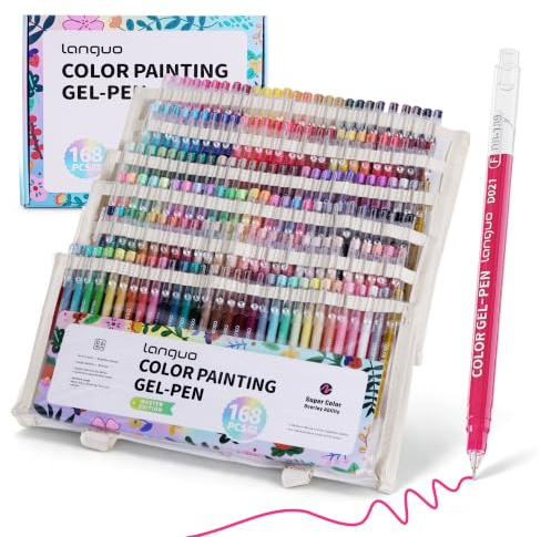 languo Lot de 168 stylos gel à colorier, 162 couleurs, avec étui de voyage, stylos gel parfaits pour adultes, dessin, gribouillage, journal, fournitures d'art et travaux manuels