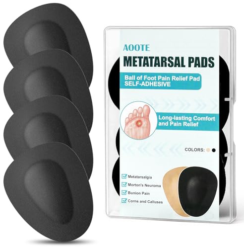 AOOTE unisex-Metatarsalkuddar, 2 par framfotkuddar, gel framfotkuddar, 0,8 cm tjocka självhäftande innersula, för hela dagen, smärtlindring, svart, L