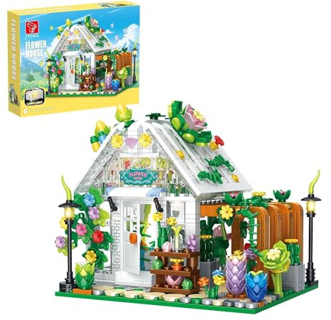 TYCOLE Blumenhaus Bauset mit LED Licht, 719 Teile Botanisches Bauspielzeug, Gewächshaus Modell Set aus Klemmbausteinen, Kreatives Geschenk für Kinder ab 6 Jahren, Mädchen und Jungen