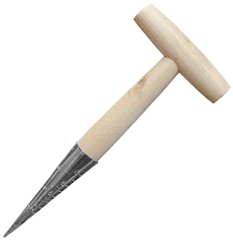 Fioriera da giardino con impugnatura in legno e punta cromata, ideale per piantare bulbi