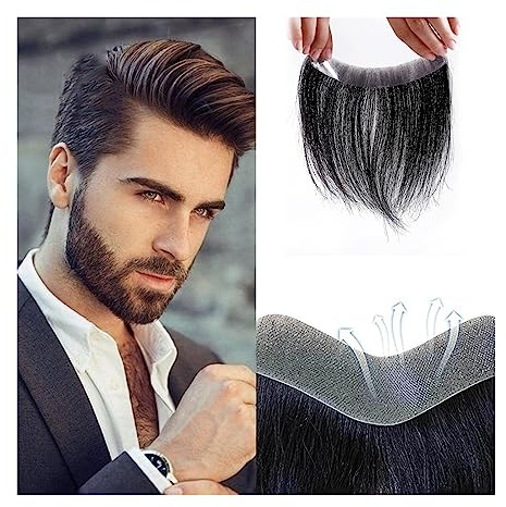 Perruques homme Postiche frontale 100% vrais cheveux humains, toupet en forme de V PU, Base peau fine, remplacement la ligne des du front for hommes(2x16cm-V style)