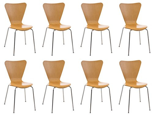 CLP Set 8X Sillas de Visita Calisto I Juego de 8X Silla de Comedor con Asiento de Madera I 8X Silla de Cocina con Base de Metal, Color:Natura