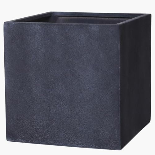 VIVANNO Pflanzkübel Fiberglas Block Frostsicher - 50x50x50 cm - Steinoptik Anthrazit - Blumenkübel Quadratisch für Draußen und Drinnen