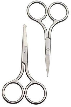 Motanar Eyebrow and Nose Hair Scissors, 3.5” Stainless Steel Professional Facial Hair Beard Eyelashes Ear Hairs and Moustache Scissors Trimmer 2 Pieces
