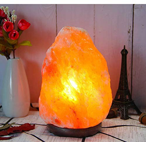 Portable Bedroom lamp Carved USB Wooden Base Rock Salt lamp air Purifier Night Light 8 * 12cm