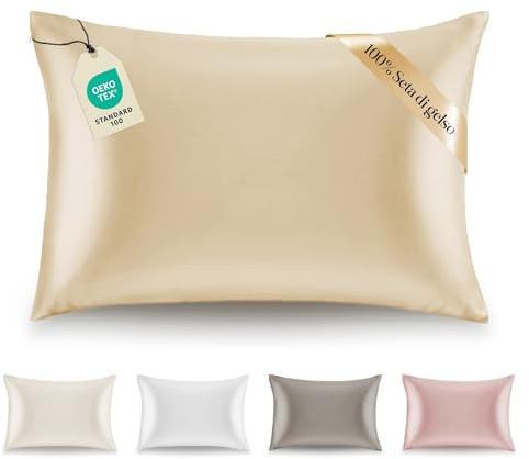 Dreamzie Kissenbezüge Seide - 50x70 cm - Gewicht 19 Momme 100% Reine Maulbeerseide Doppelseitig - Seidenkissenbezug für Haar und Haut, Anti-Aging, Anti-Bettwanzen - Braungrau