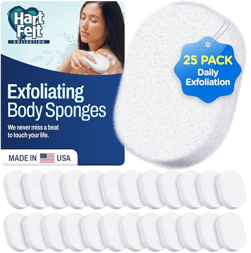 HartFelt Bath Sponges for Shower | Oval Body Wash Scrubber for Exfoliating Skin | Clean and Refresh Body, Back & Arms | Chemical-Free Body Sponge | Made in USA - Pack of 25