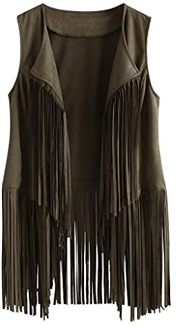 Giacca in pelle scamosciata per donna, in camoscio, marrone, senza elastici, con frange, elegante cardigan, da motociclista, estiva, da montagna, verde, XL