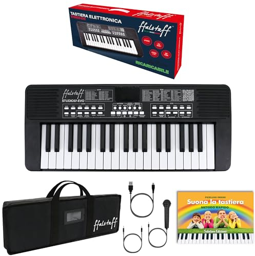 ffalstaff STUDIO-37-EVO Tastiera Elettronica Ricaricabile 37 Tasti per uso Scolastico - Borsa con Imbottitura di 5 mm con Tracolla e E-book Suona la Tastiera