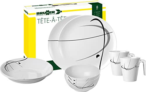 Brunner 0830143N.C6A Set de vaisselle de camping pour 2 personnes, Tête-à-Tête Serenade, 8 pièces