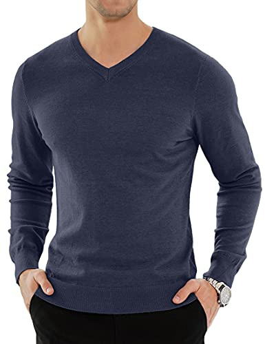 KUYIGO - Pull à col en V pour Hommes Pull décontracté à Manches Longues en Maille Fine Haut Doux et Chaud S-XXL