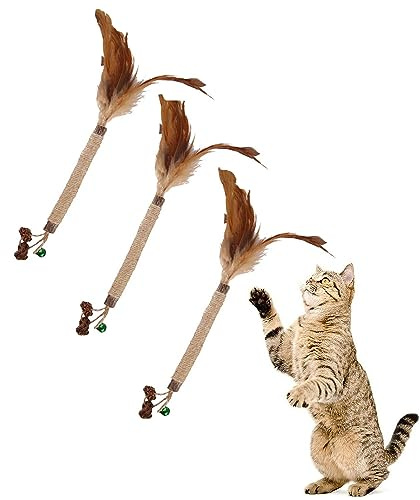 WUBAYI Silvervine, 3 bastoncini da masticare per gatti, giocattolo naturale per gatti, con erba gatta e campana, per dentizione e rilascio dello stress