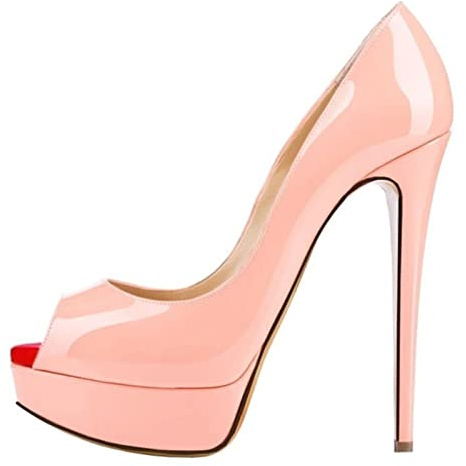 QIANKUN Scarpe sexy da donna con punta aperta e plateau, tacco alto super alto in pelle verniciata, scarpe con tacco alto rosse da matrimonio stiletto-Rosa,42