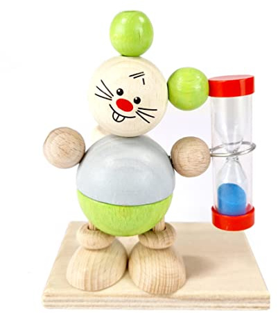 HESS SINCE 1990 - Sanduhr zum Zähneputzen für Kinder, Zahnputzuhr Mäuschen aus Holz, mit farbigem Sand, aus dem Erzgebirge