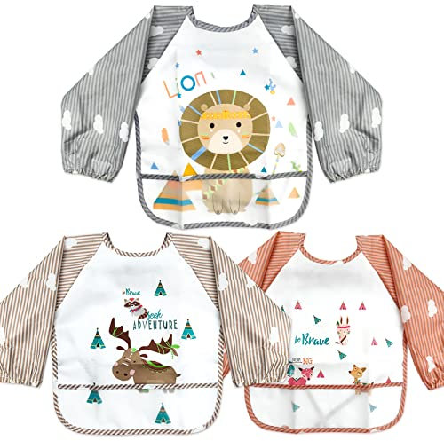 LISOPO 3pcs Baby Lätzchen Ärmellätzchen abwaschbar Wasserdicht Lätzchen mit Ärmeln für Kinder von 6-36 Monate