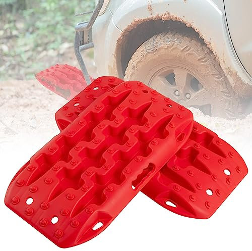 COSTWAY 2 Stücke Anfahrhilfe Sandbleche Offroad, Reifenleiter für Sand/Schlamm/Schnee, 10T, Recovery Board Tracks Mats, Traktionsmatte für Geländewagen Wohnmobil PKW LKW (Rot, 58 x 31 x 6 cm)