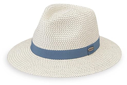 Wallaroo Charlie Fedora Petite (Ivory/Dusty Blue) - UPF 50+ Sun Protection, Packable & Travel-Friendly