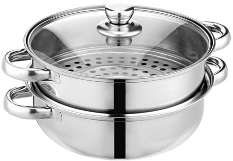 Lcilent Steamer Pot for Cooking 11 inch Steamer Pot, 2-tier Multipurpose 18/8 Stainless Steel Steam Pot Cookware with Lid for Vegetable, Dumpling, Stock, Sauce, Food