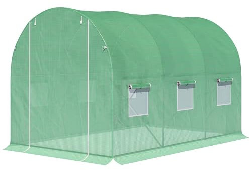 Outsunny Tunnel Serre de Jardin Surface au Sol 6 m² dim. 3 x 2 x 2 m Châssis Tubulaire renforcé Porte battante 6 fenêtres enroulables Vert