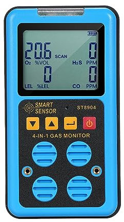 Vislone Monitor de gas 4 en 1 Rechargeable Portable Gas Detector H₂S O₂ CO and LEL Multi Gas Monitor Professional Gas Sniffer with LCD Display Sound Vibration Flash Alarm Mode