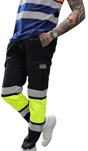 Capto de Alta Visibilidad - Pantalones Reflectantes Hombre - Hi Vis Pantalones con Reflectantes Cinta de Seguridad - Pantalones de Trabajo con protección de Advertencia - Amarillo/Negro - L