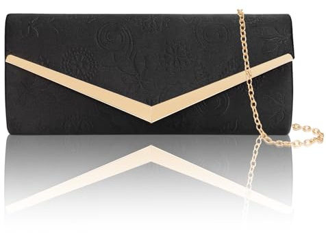 Larcenciel Sac à Main Femme, Pochette Enveloppe Élégante en Satin avec Chaîne Amovible, Chic Sac de Soirée Cabas Parfait pour Soirée, Cocktail, Mariage, Date, Événements Officiels,25.5x11x5cm (Noir)