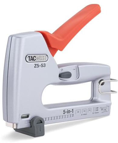 Tacwise 1748 Z5-53 Pistola Grapadora/Clavadora Metálica 5 en 1 Profesional, Utiliza Grapas Tipo 13 53 y 71, Clavos Tipo 18G y Clavos sin Cabeza 180