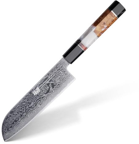 FINDKING Coltello Santoku Giapponese da 7 Pollici, Lama in Acciaio di Damasco, Coltello da Chef per Cucina Quotidiana, Un Coltello Essenziale (Serie BLACK-ROSE)