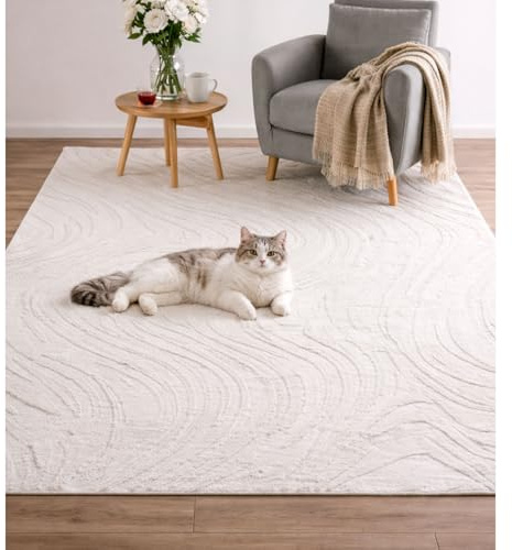 VIMODA Teppich Wohnzimmer Teppich Schlafzimmer 3D Effekt modern Weich kurzflor Wellenmuster Qualitativ,Farbe:Creme;Maße:120x170 cm