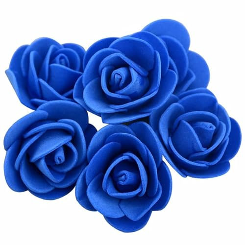 Wisafory Künstliche Rosenköpfe Mini Schaumrosen Künstliche Schaumstoff Rosen Köpfe Foamrosen Dekoblumen Rosenstrauß für Hochzeit Brautstrauß Party Home Deko DIY Valentine's Day Dunkelblau 100PCS