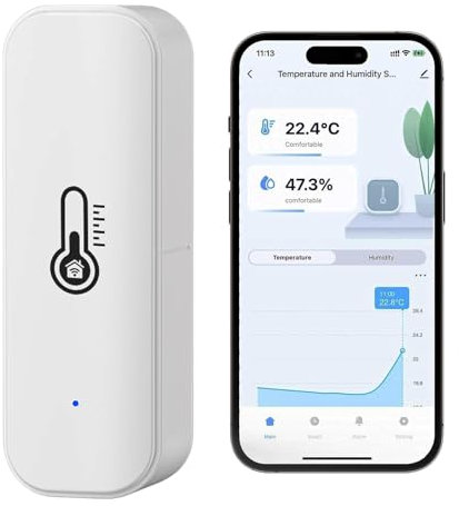 Termómetro e higrómetro smart, sensor de temperatura y humedad en interiores con modos duales de WiFi y Bluetooth, monitor de temperatura ambiente con app, almacenamiento de datos para el hogar. 1PCS