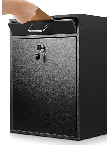 Yaocom Locking Mailbox with Key for Outdoor 18 x 15 x 7 Inches Large Wall Mount Mail Box with Lock Security Mail Drop Metal Collection Boxes Hanging Secure Postbox(Black)