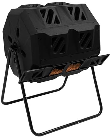 Composter, compostiera da giardino, 160 l, con guanti, struttura oscillante, girevole a doppia stanza, per rifiuti di cucina, erba triturata