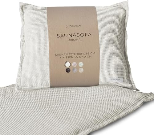 Juego de sauna Long – Esterilla para sauna reclinable con cojín y correa de transporte, para sauna infrarroja y clásica, sin sustancias nocivas, lavable y hecha a mano en Europa, set de sauna en