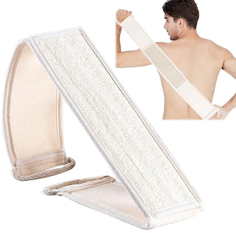 Spugna di luffa per la schiena, spugne di luffa per la schiena, asciugamano da bagno esfoliante per il bagno e la doccia, cuscinetto per il corpo in luffa 100% naturale con cinturino per la schiena