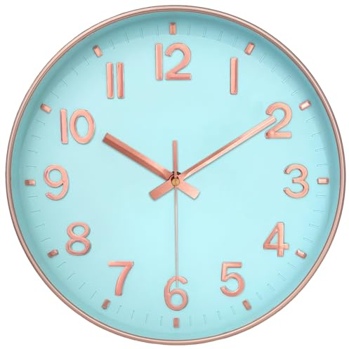 Mabpedo Wall Clock, 8 Inch Wall Clocks Battery Operated, Round Modern Non Ticking Silent Digital Analog Small Wall Clock for Bedroom Living Room Kitchen Office Gym Classroom Outdoor Clocks, Blue
