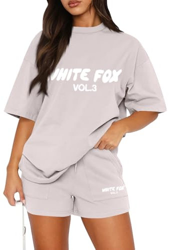 Womens Tracksuit Set Summer Summer 2 Piece Outfits Causal Oversized Loose T-Shirt & Shorts, Short Sleeve Workout Top & Bottom Tracksuits Jogger Loungewear Sets Gym Activewear Light Gray S