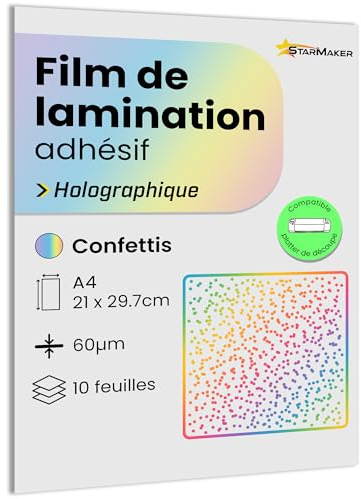 10 feuilles A4 Film de lamination à froid Holographique - Feuilles de plastification Laminé auto-adhésif pour photo et autocollants - Compatible plotter de découpe (Confettis)