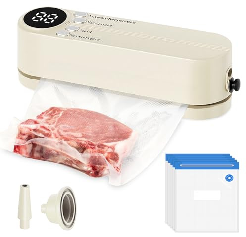 Mini macchina sottovuoto, 60 KPA, saldatrice ricaricabile con 3 livelli di temperatura, 5 sacchetti, 1 adattatore gonfiatore e 2 adattatori di aspirazione dell'aria per conservare il campeggio fresco
