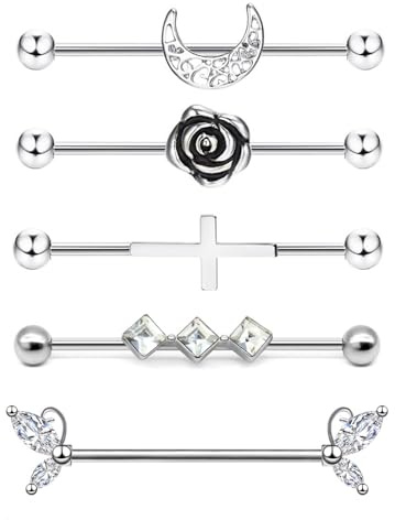 JENCVNL 5PCS Piercing Industriel Acier Inoxydable 1,6 x 38 mm Barres De Perçage Industrielles Bagues d'oreille Piercing Bijoux Cartilage