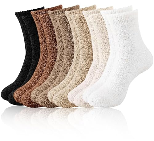 Rbleote 6 pares de calcetines suaves para mujer, calcetines mullidos de forro polar de coral, calcetines gruesos de invierno cálidos para casa, calcetines de invierno cálidos y elásticos, calcetines