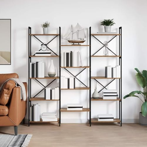 QZZCED Scaffale industriale indipendente in legno robusto 156 x 25 x 167,5 cm con ripiani a gradini e struttura incrociata per decorazione di interni e spazi urbani,