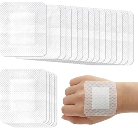 Hanqing 20 Pcs Adhesive Wound Dressings, Self Adhesive Breathable Plasters, Individually Wrapped, Adhesive Dressings for Wound Care, Grazes(7cm x 6cm)
