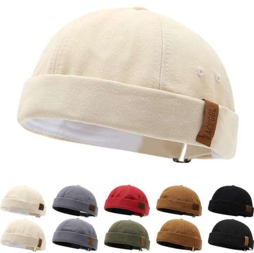 FULOOE Gorro de Pescador Negro para Hombre Gorro Docker Hombre Negro Gris Sombrero Docker Gorro sin Visera Hombre Gorra Hombre Gorro Pescador